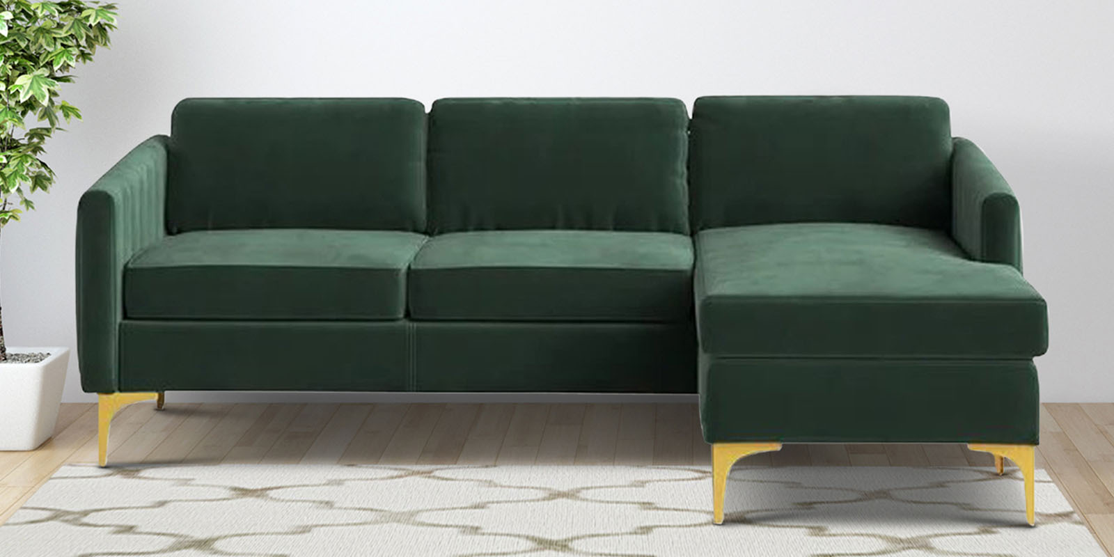 Pearl Velvet LHS Sectional Sofa in Green Colour