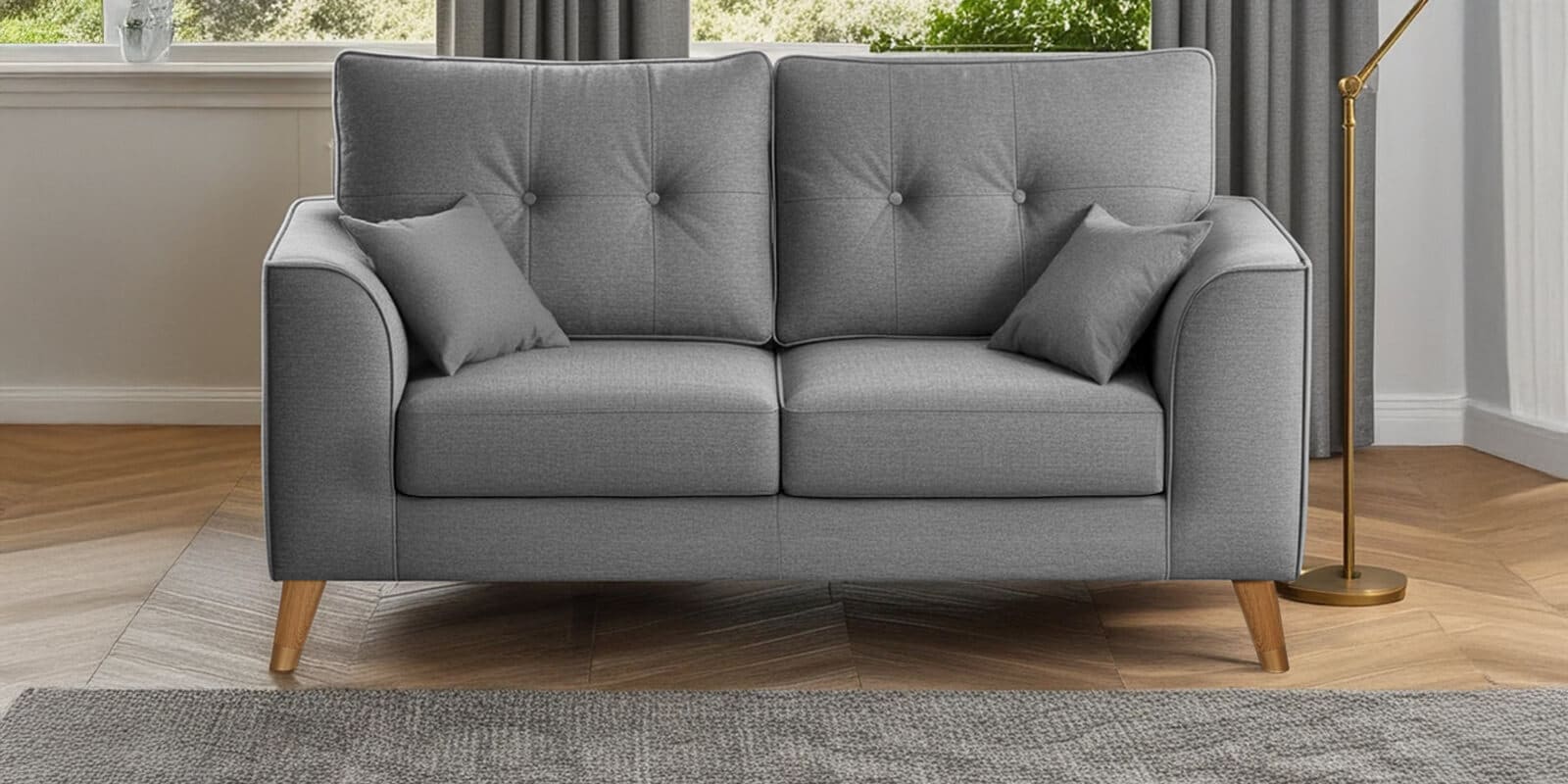 Pedro  Fabric 2 Seater Sofa In Grey Colour