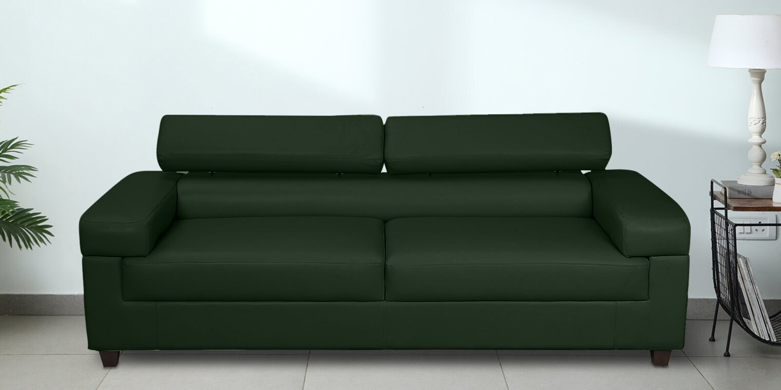 Penza Leatherette 3 Seater Sofa In Dark Green Colour Penza Leatherette 3 Seater Sofa In Dark Green Colour