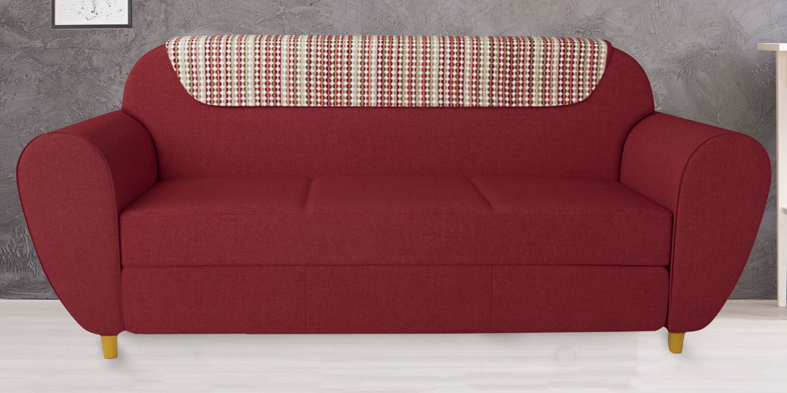 Petal Fabric 3 Seater Sofa in Indian Red Finish