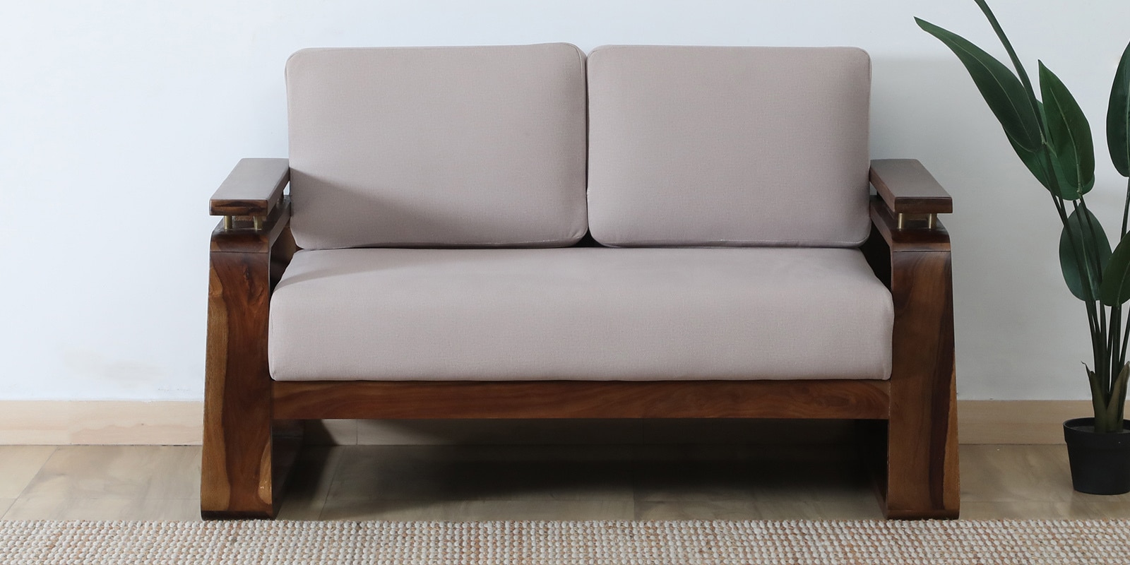 Petra Sheesham Wood 2 Seater Sofa In Beige Colour