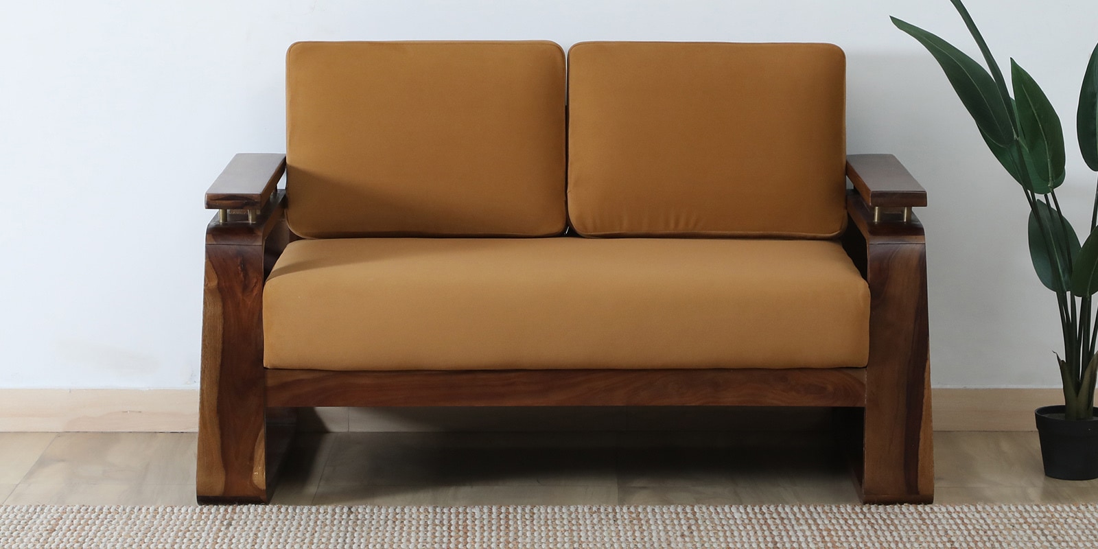 Petra Sheesham Wood 2 Seater Sofa In Light Brown Colour