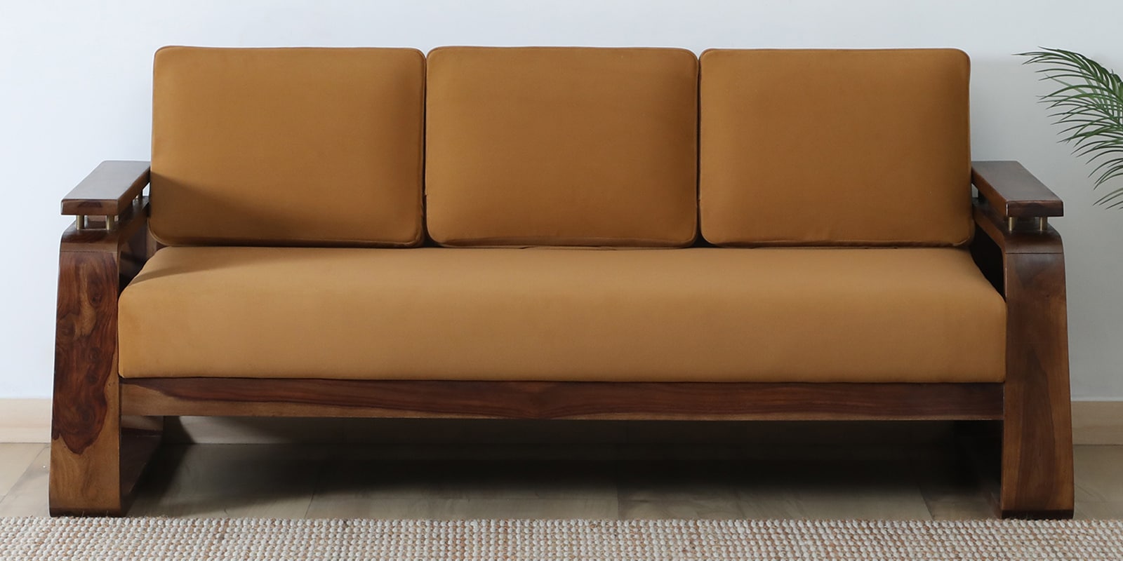 Petra Sheesham Wood 3 Seater Sofa In Light Brown Colour