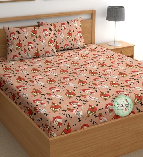 Peach 180 TC Cotton Double Bedsheet 2 Pillow covers-image-4
