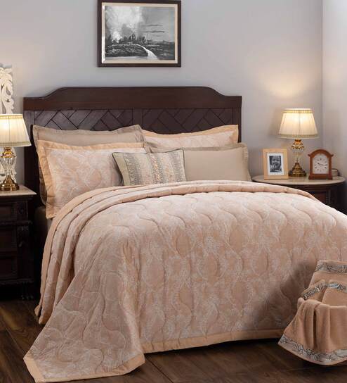Peach Abstract 400 TC Cotton (Set of 8) Double Bed Bedding Sets