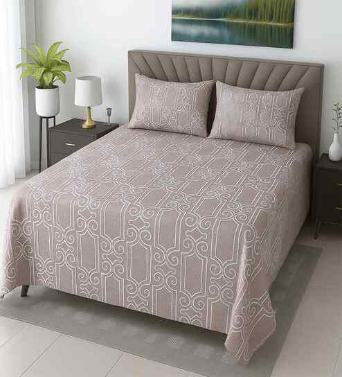 Peach Abstract 400 TC Cotton Queen Size Bedsheet with 2 Pillow covers Essential Series Collection