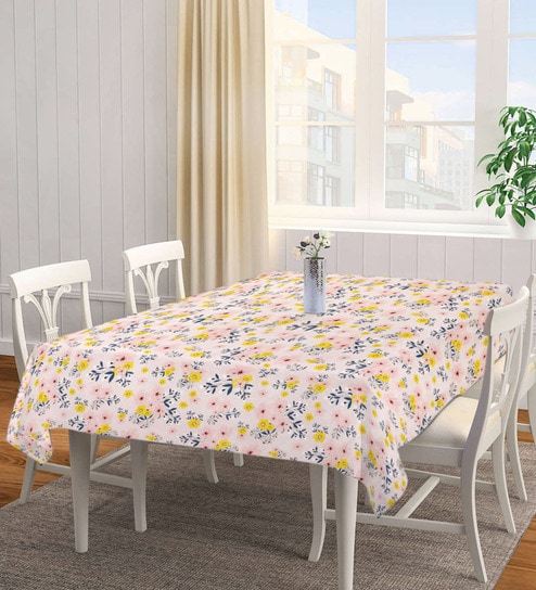 Peach Blended Cotton Floral 72x52 Inches Table linen