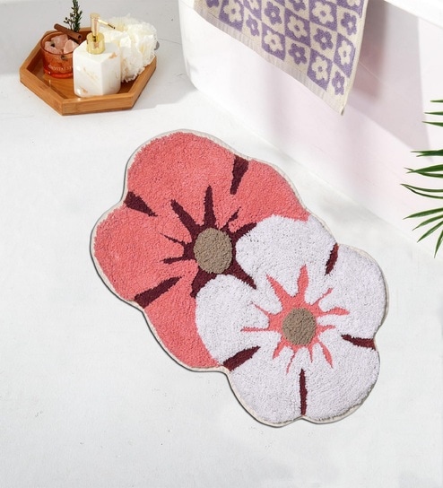 Peach Cotton 16X24 Inches Anti-Skid Bath Mat