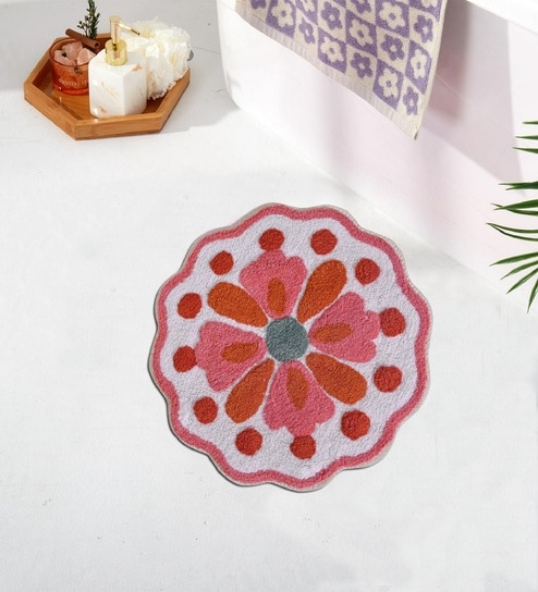 Peach Cotton 20X20 Inches Anti-Skid Bath Mat