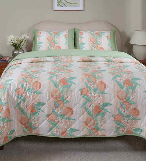 Peach Cotton Polyester Fruit Print 115 GSM Single Bed Quilt