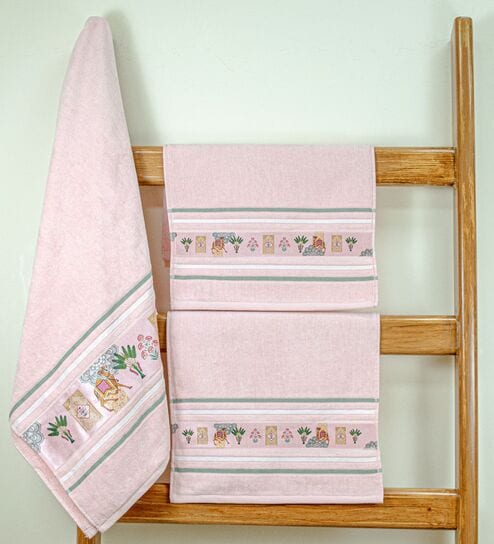 Peach Cotton Printed  460 GSM Bath & Hand Towels 3Pcs Bath And Hand Towels