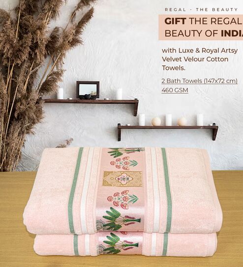 Peach Cotton Printed 460 GSM Bath Towels Pack of 2-image-7