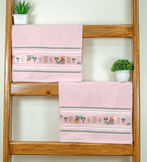 Peach Cotton Printed  460 GSM Hand Towels Pack of 2