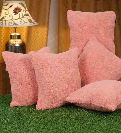 Peach Cotton Solid 16X16 Inches Cushion Covers (Pack of 5)