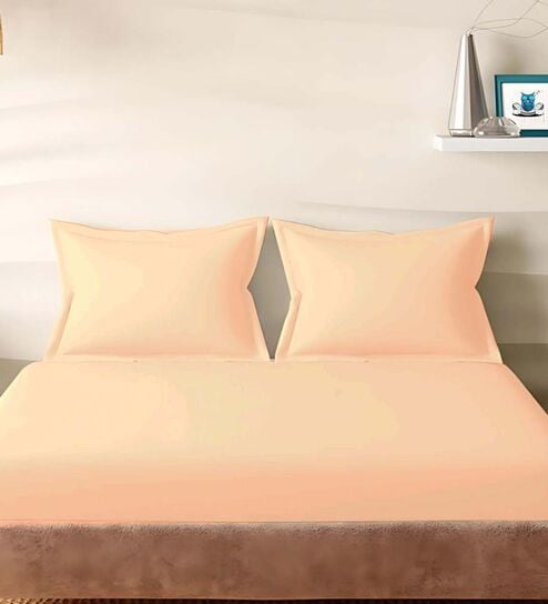 Peach Cotton Solid 210TC Plain Super King Bedsheet with 2 Pillow Covers