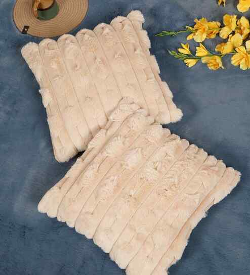Peach Cotton Textured 16X16 Inches Cushion Covers (Pack of 2)