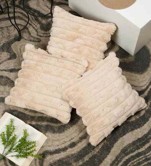 Peach Cotton Textured 16X16 Inches Cushion Covers (Pack of 3)