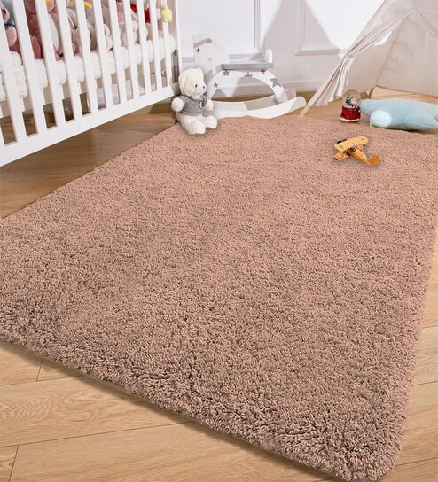 Peach Solidal Microfiber 3 x 5 Feet Machine Made Carpet