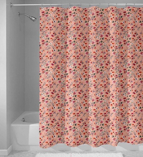 Buy Peach Floral Print Nylon Shower Curtain Length 84 Width 48