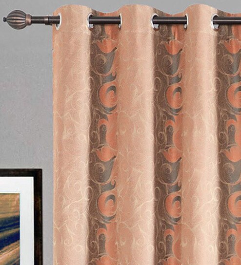 Buy Peach Polyester 5x4 3 Feet Window Curtain Set Of 2 By Deco