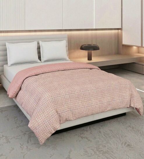 Peach Polyester Solid 200 GSM Double Bed Comforter
