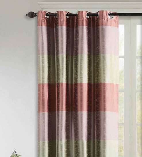 Peach Striped Polyester 8 Ft Blackout Eyelet Door Curtains (Set of 2) by Deco Window