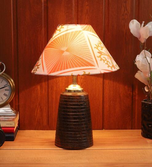 Peach Shade Table Lamp With Brown Base