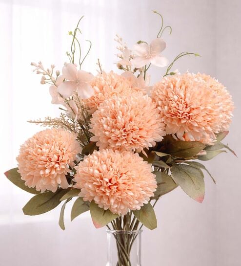 Peach Silk Chrysanthemums Silk Bunch Single Stem Flower
