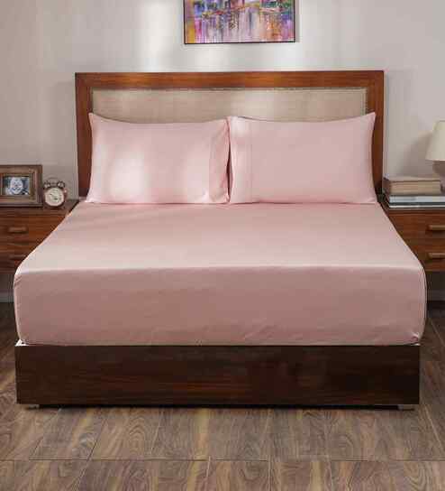 Peach Solid 400 TC Cotton King Size Bed Sheet with 2 Pillow Covers 23 Collection