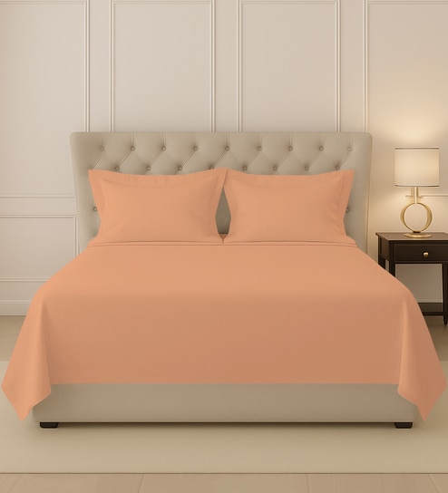 Peach Solid 400 TC Cotton King Sized Bedsheet with 2 Pillow Covers