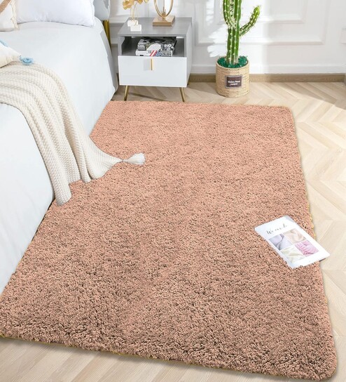 Peach Solid Microfiber 4 X 6 Feet Tufted Carpet-image-38
