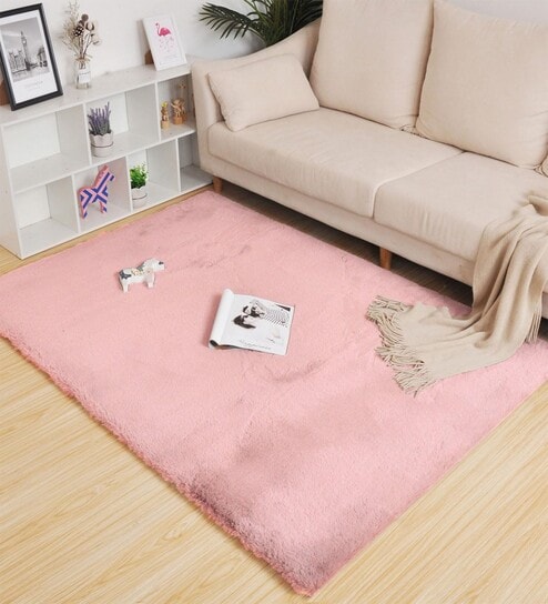 Peach Solid Polyester 3 X 5 Feet Machine Made Carpet