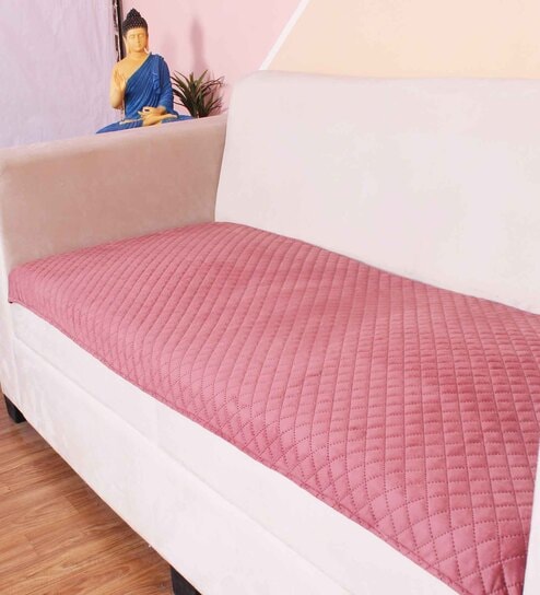 Peach Solid Velvet 2 Seater Quilted Sofa Cover (Protector)