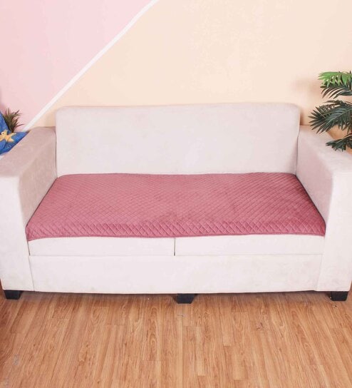 Peach Solid Velvet 3 Seater Quilted Sofa Cover (Protector)