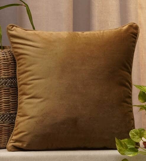 Peach Solid Velvet 20 x 20 Inches Cushion Cover by Zeba