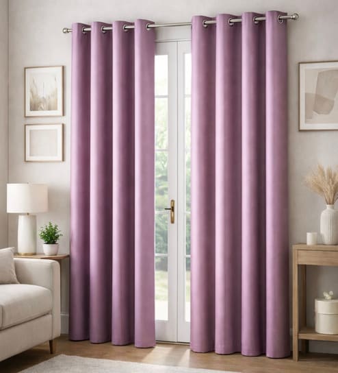 Peach Velvet Solid 7 Feet Blackout Door Curtains Set Of 2