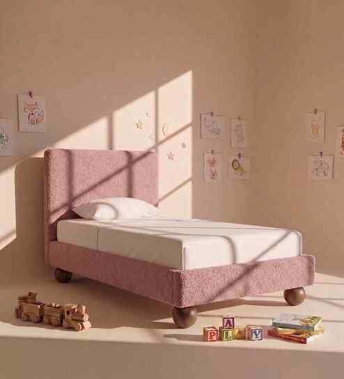 Peachy Dream  Boucle Kids Toddler Bed With Box Storage In Ivory Colour