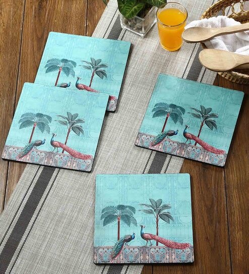 Peacock  Turquoise MDF (Set of 4) Table Coaster Reinvention factory