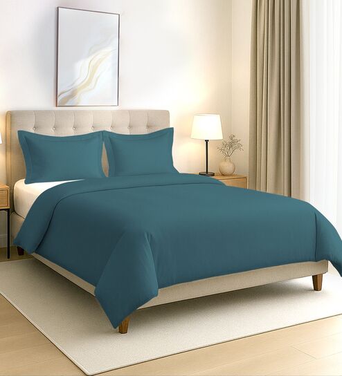 Peacock Blue Solid 400 TC Cotton Double Sized Duvet Cover