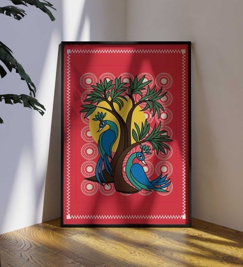 Peacock Gond Printed Aclyric Wall Art