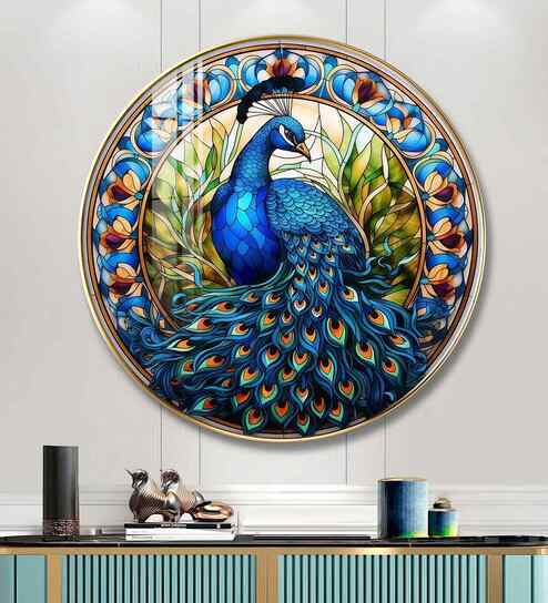 Peacock Majesty Acrylic Round Wall Art