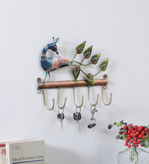 Peacock Multicolour Iron  Key Holder