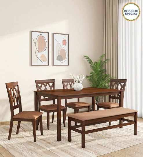 Peak 6 Seater Dining Set in Cappucino Finish with Bench