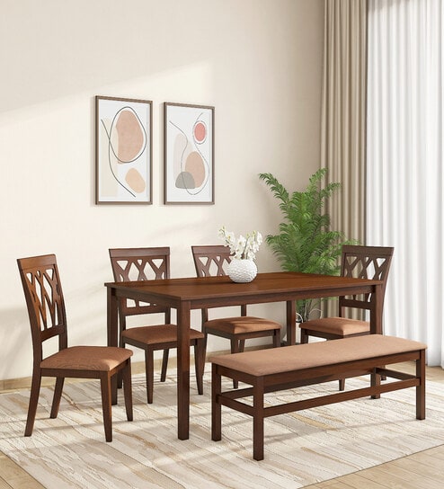 Peak 6 Seater Dining Set in Cappucino Finish with Bench
