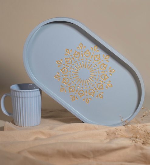 Grey Premium MDF Oval Tray Medium with Mandala Art