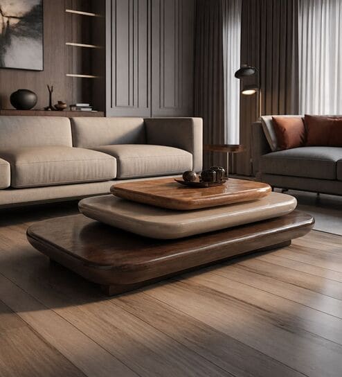 Pebble Rotating 3-Tier Centre Table In Dark-Walnut Finish