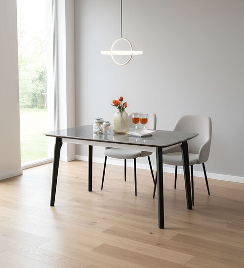 Penang Malaysian Stone Top 4 Seater Dining Table In Grey Finish