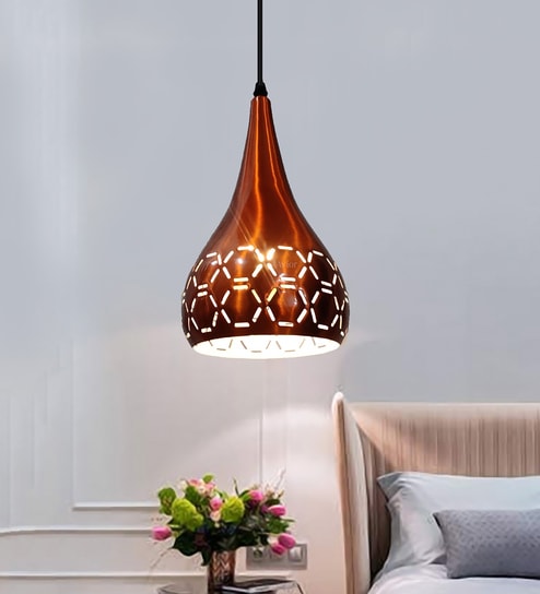 Pendant Brown & Brown (E- 27/ 12 Watt) Aluminium Dome Hanging Light