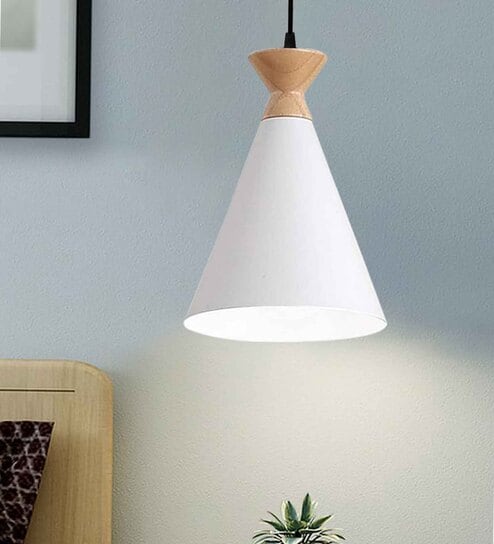Pendant Lamp Shade for Kitchen Island, Color Metal Minimal Pot Pendant Light Shades, Nordic Wood Bedroom, Living Room, Triangle, White