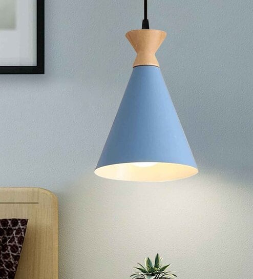 Pendant Lamp Shade for Kitchen Island, Color Metal Minimal Pot Pendant Light Shades, Nordic Wood Bedroom, Living Room, Triangle, Turquoise
